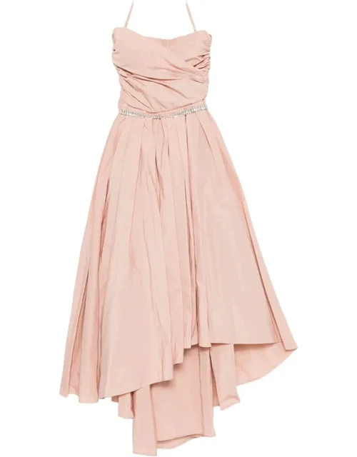 Strapless Ruched Asymmetric Midi Dress