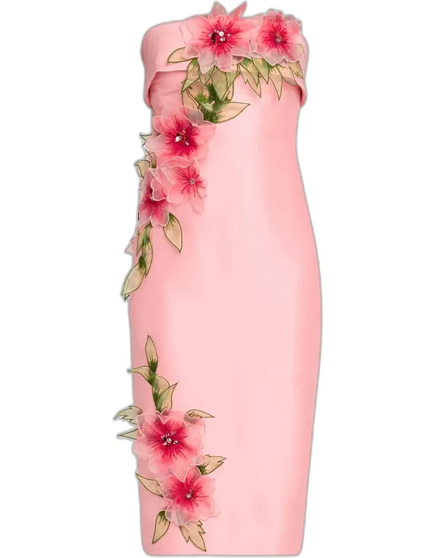 Floral Applique Satin Midi Dress