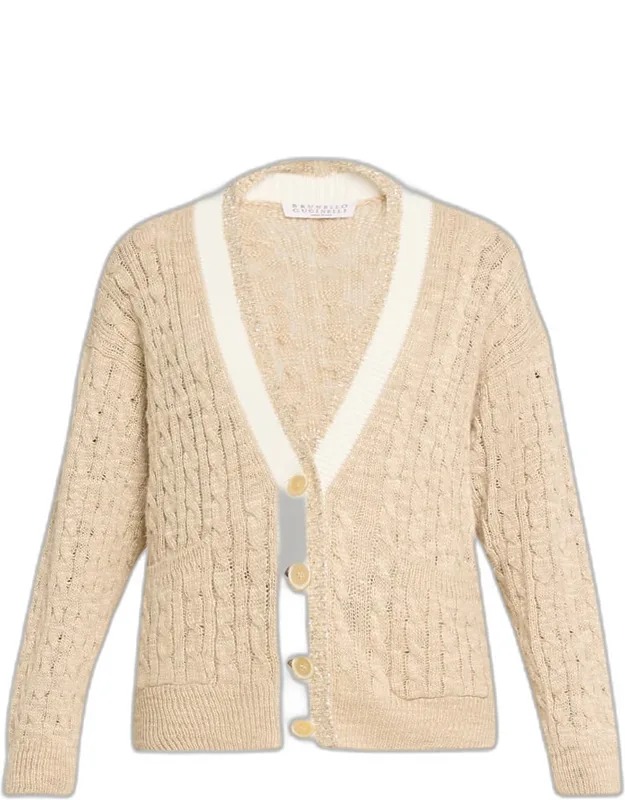 Paillette V-neck Cable-knit Cardigan
