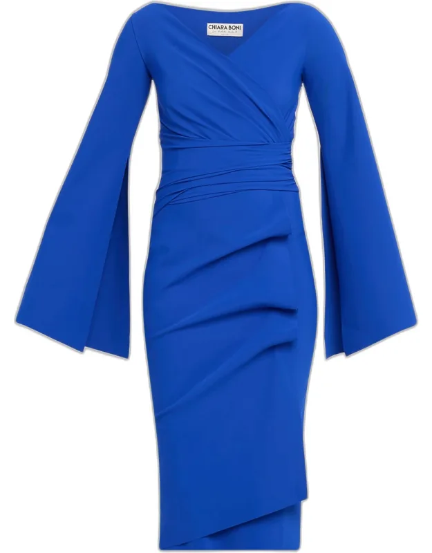 Split-sleeve Jersey Midi Sheath Dress