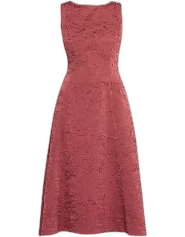 Crinkled Satin A-line Midi Dress