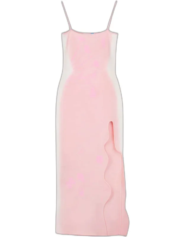 Iris Flower Printed Wavy Slit Maxi Dress