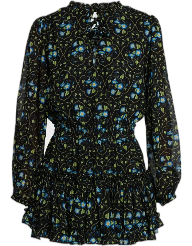 Morning Glory Lattice Chiffon Mini Dress
