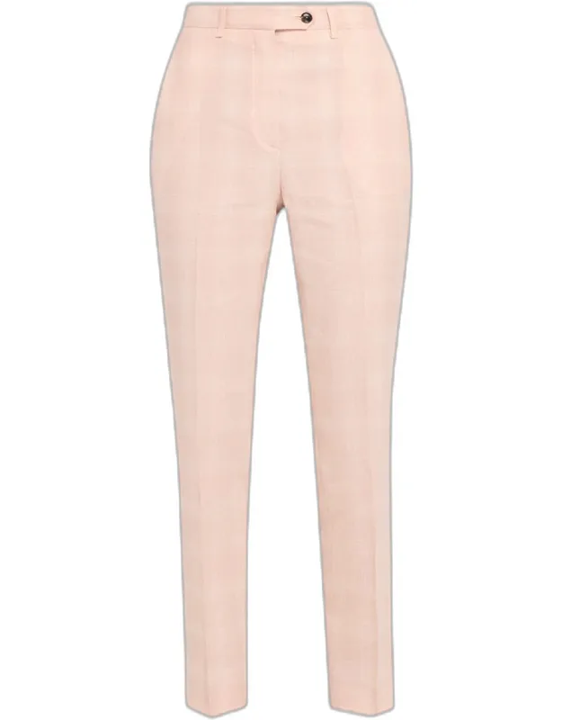 Check Linen Slim-leg Ankle Trousers