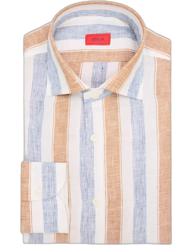 Linen Wide Stripe Dress Shirt