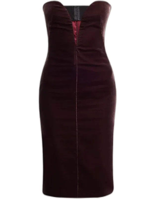 Plunging Strapless Velvet Dress