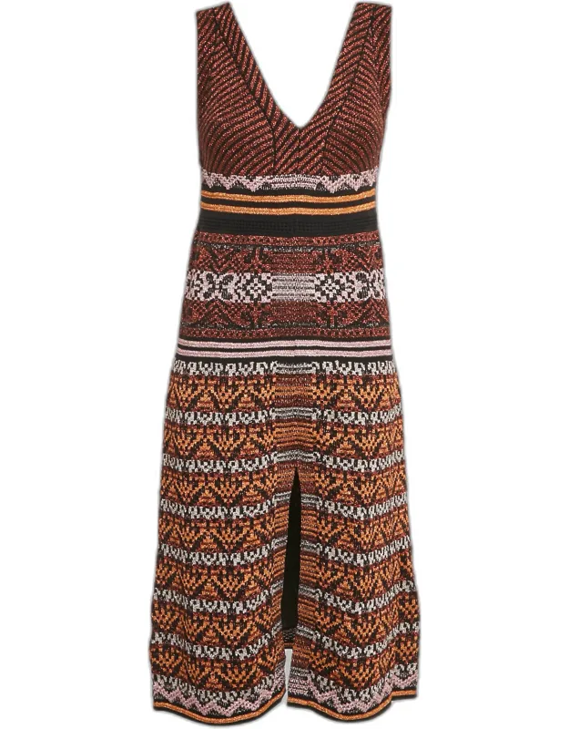 Missoni Patterned Lurex Knit V-neck Midi Dress With Shimmer And Easy Neckline_