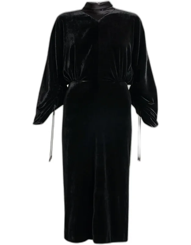 Ruched Bell-sleeve Velvet Maxi Dress