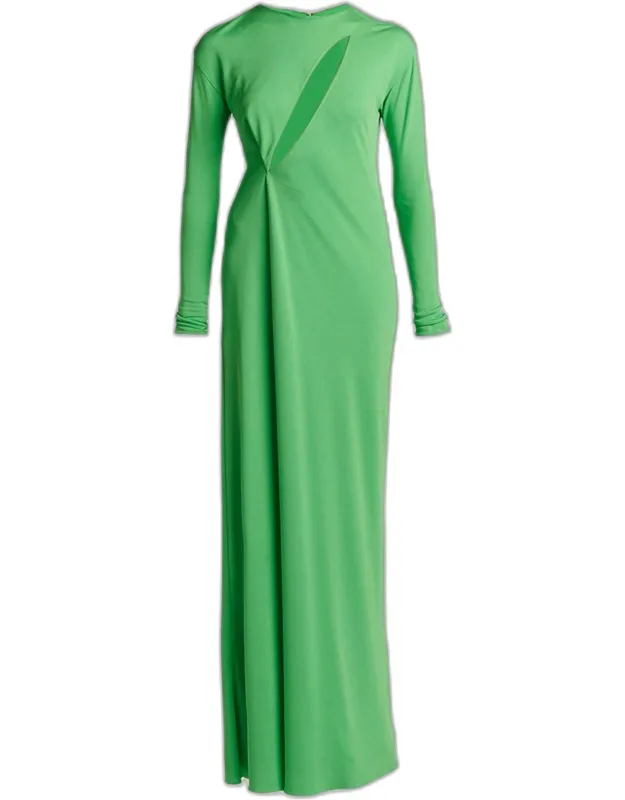 Cutout Long-sleeve Crepe Jersey Maxi Dress