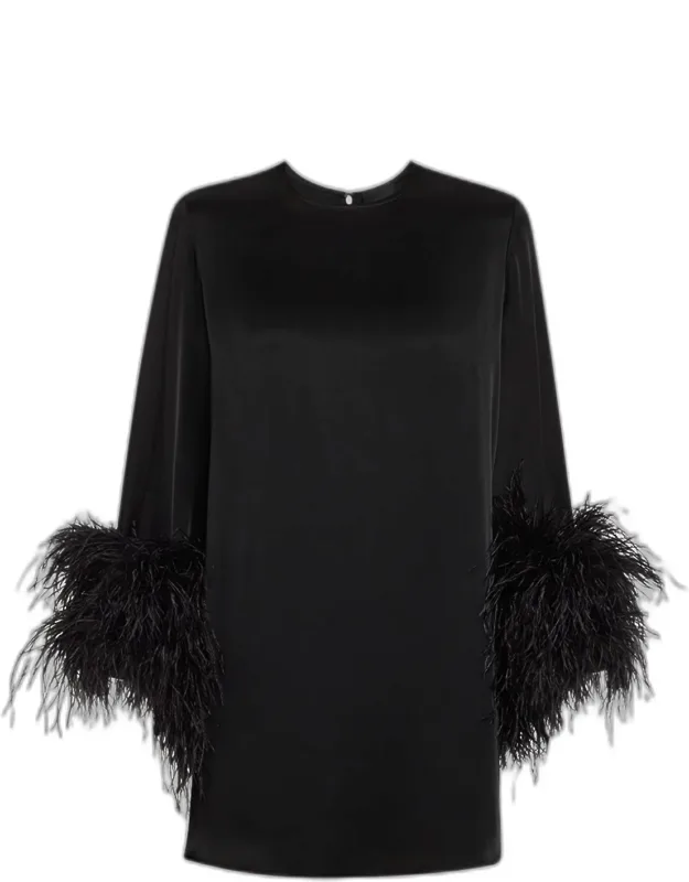 Double-face Satin Shift Dress With Ostrich Feathers