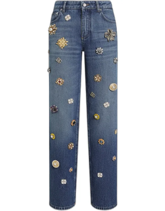 Embellished Straight-leg Jeans
