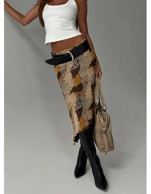 Suella Asymmetrical Midi Skirt With Side Zip Closure And Non-stretch Material