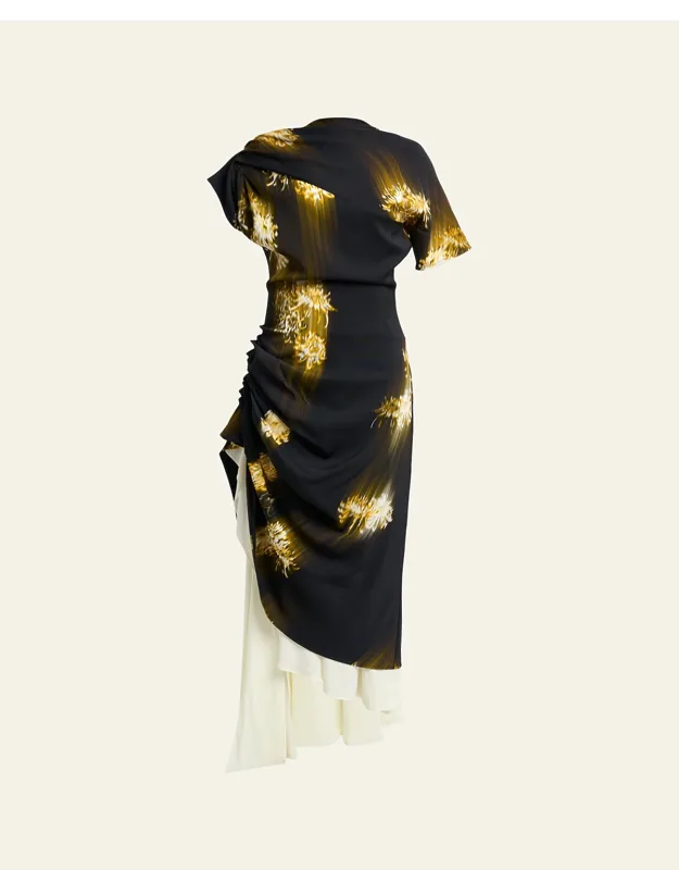 Blur Floral Draped High-low Dress