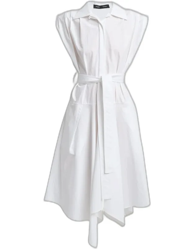 Adinna Sleeveless Belted Handkerchief Midi Shirtdress
