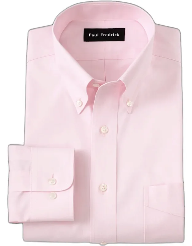 Non-iron Cotton Pinpoint Solid Button Down Collar Dress Shirt