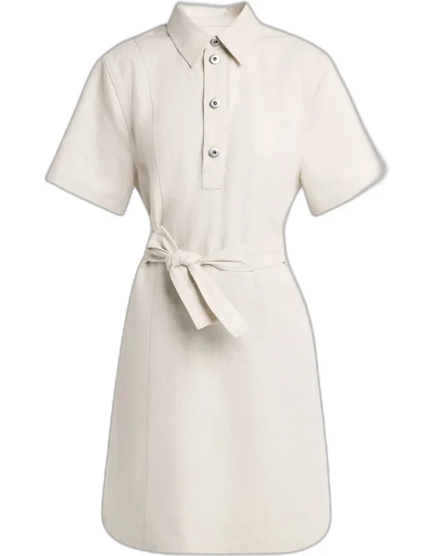 Belted Cotton-linen Twill Mini Shirtdress