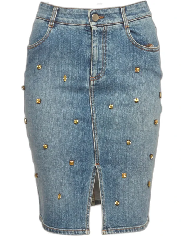 Embellished Denim Pencil Skirt