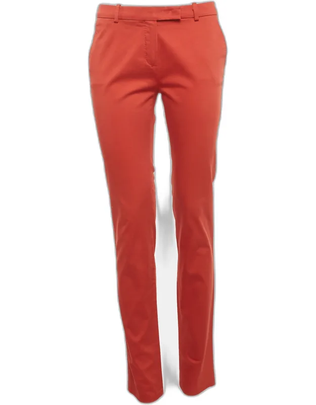 Amber Red Cotton Slim Fit Trousers