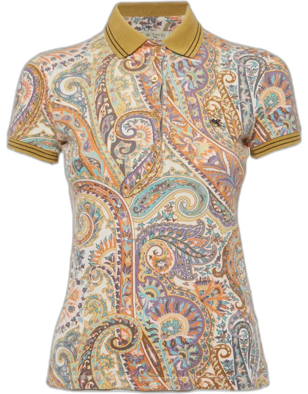 Multicolor Paisley-print Cotton Polo T-shirt
