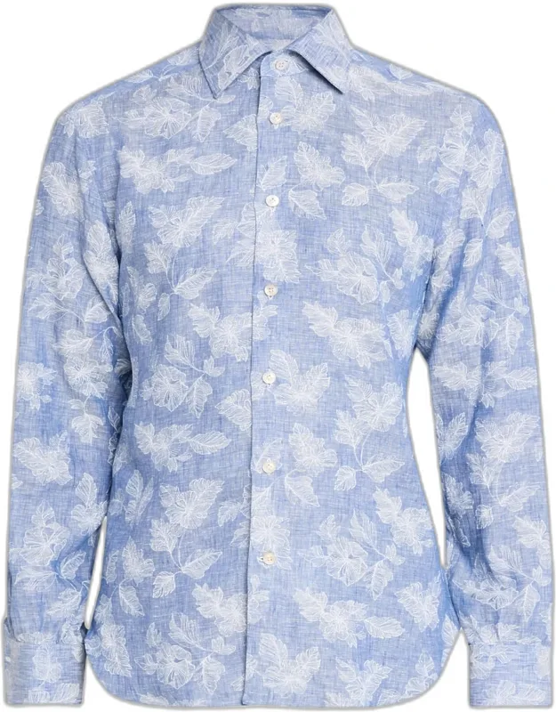 Floral Linen Button-down Shirt
