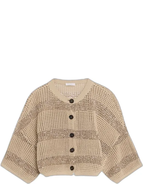 Striped Open-knit Cardigan