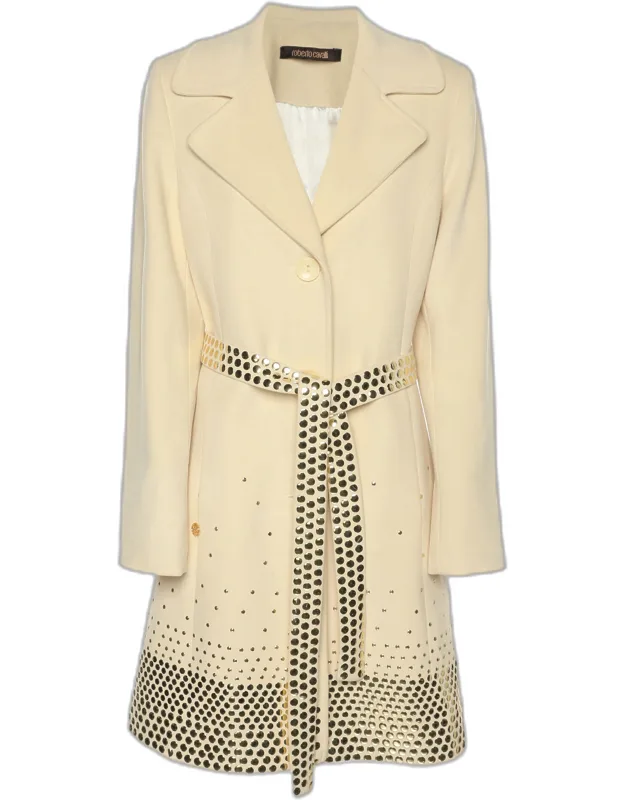 Wool Blend Belted Studded Trench Coat