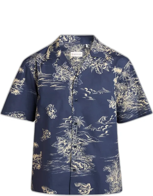 Island-print Cotton Short-sleeve Shirt