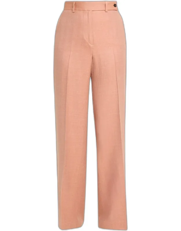 Wool-silk Herringbone Straight-leg Trousers