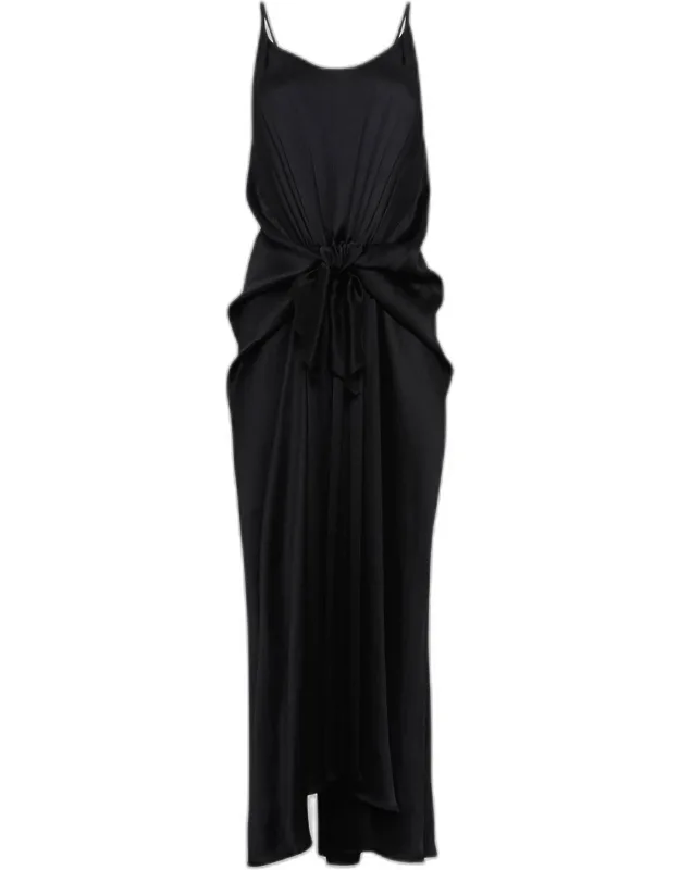 Sleeveless Knotted Crinkle Silk Maxi Dress