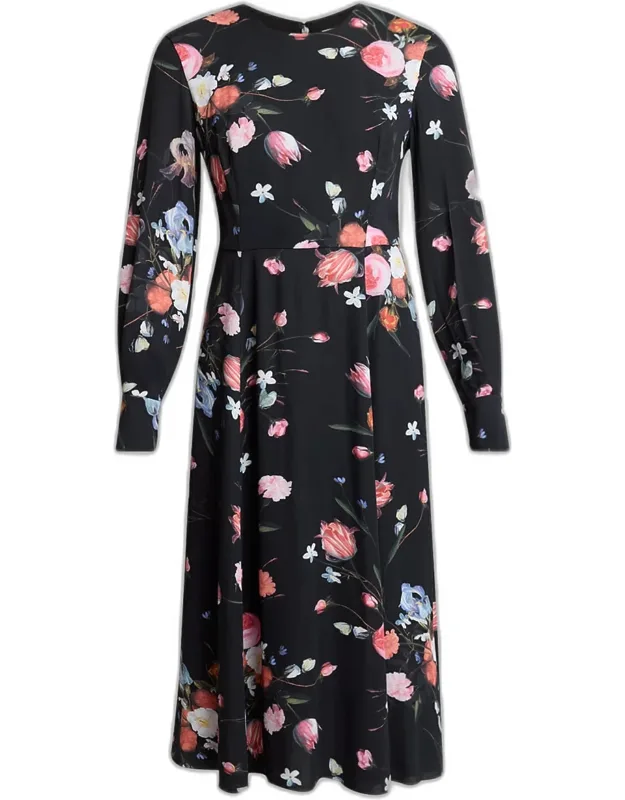 Floral-print Long-sleeve Midi Dress