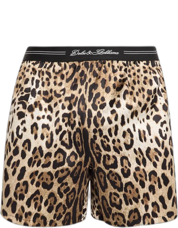 Leopard-print Silk Boxer Trunks