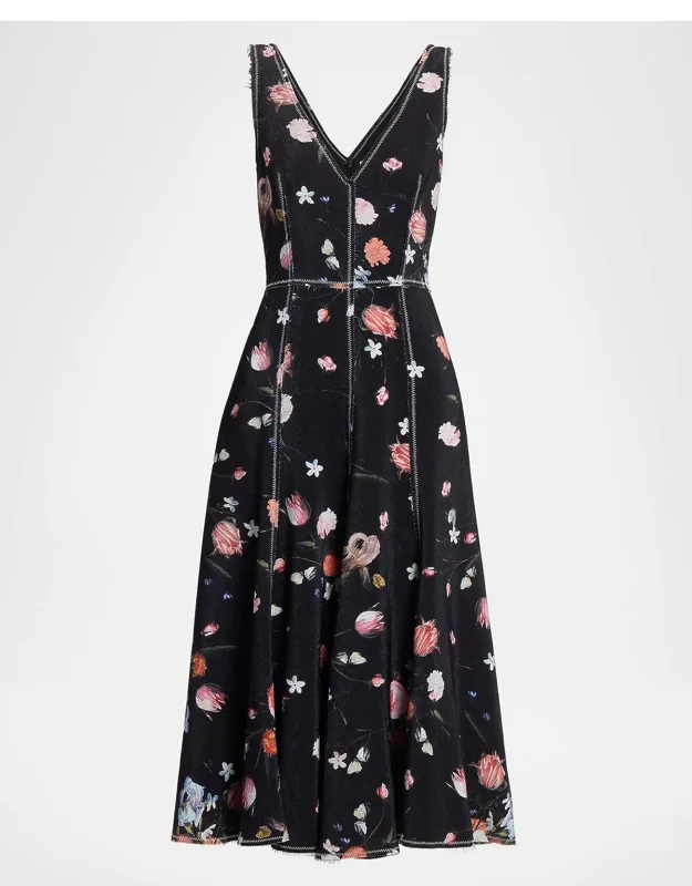 Deconstructed Floral-print Sleeveless Midi Dress