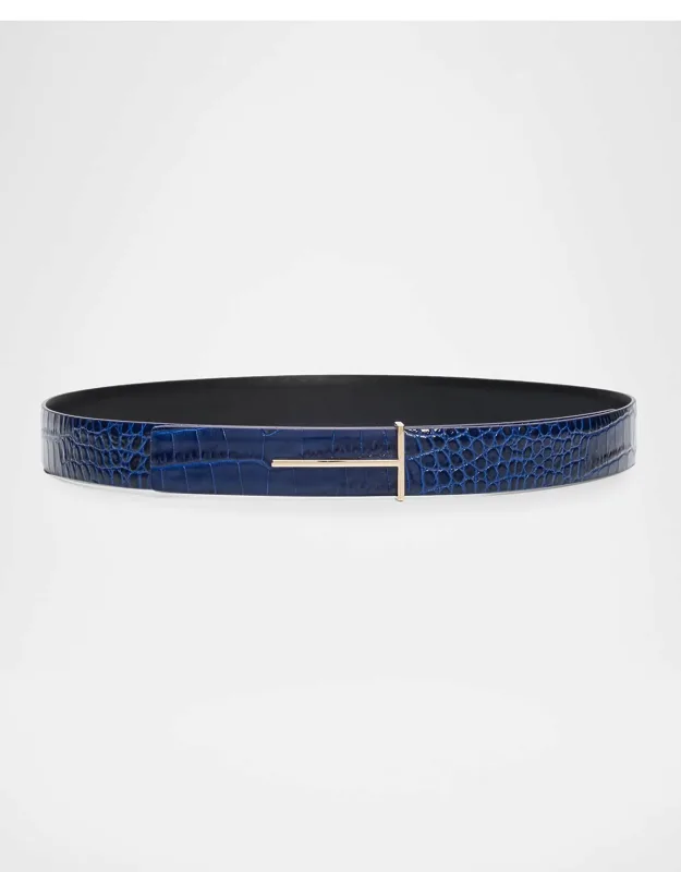 Croc-embossed Leather Belt