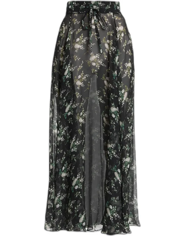 Floral Silk Chiffon Maxi Skirt