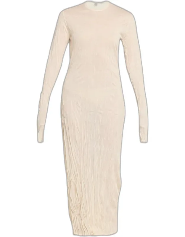 Rippled Long-sleeve Column Dress
