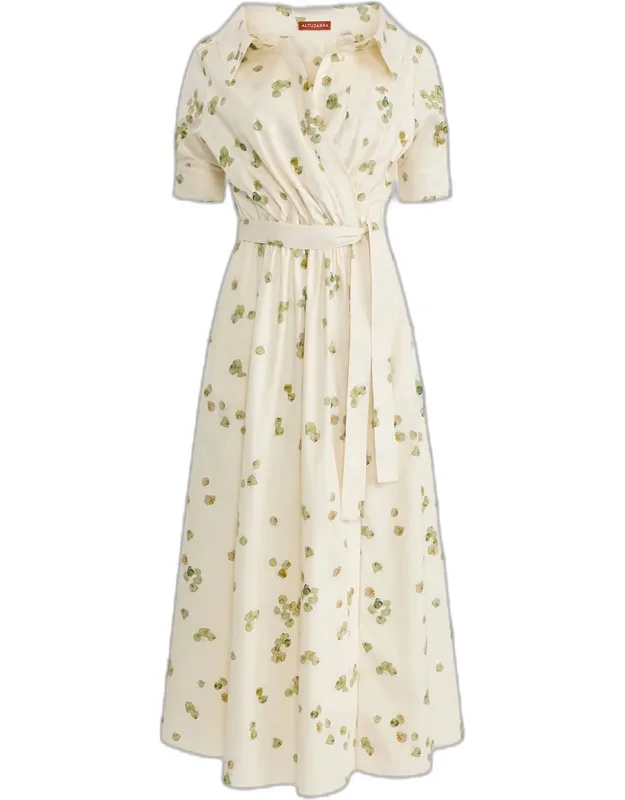 Floral-print Waist-tie Midi Dress