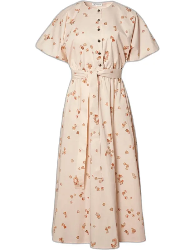 Floral-print Waist-tie Midi Dress