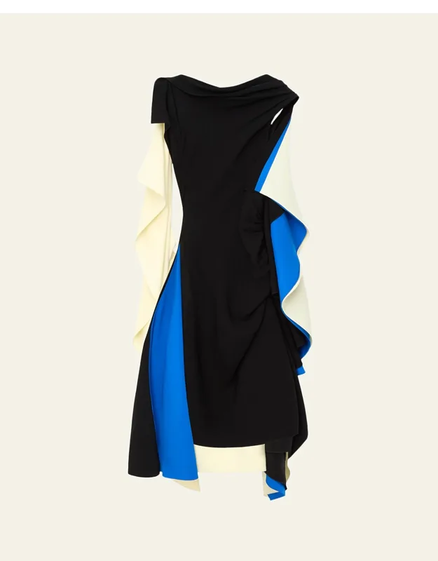 Asymmetric Colorblock Draped High-low Dress