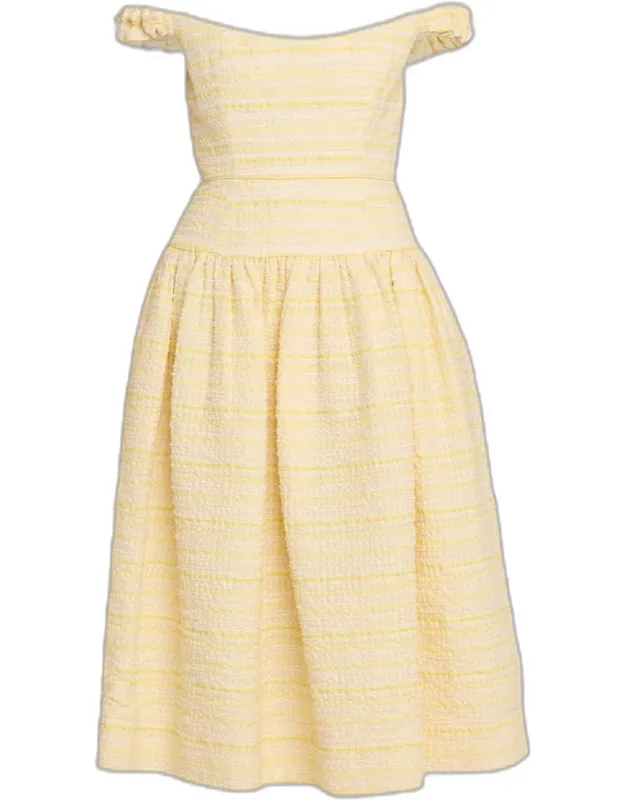 Striped Seersucker Off-the-shoulder Midi Dress