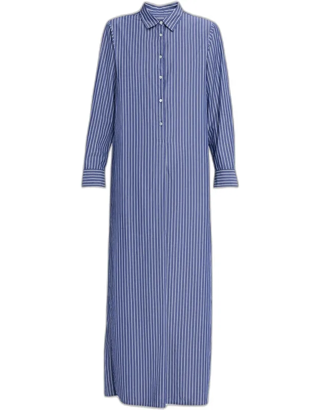 Striped Cotton Long-sleeve Maxi Shirtdress