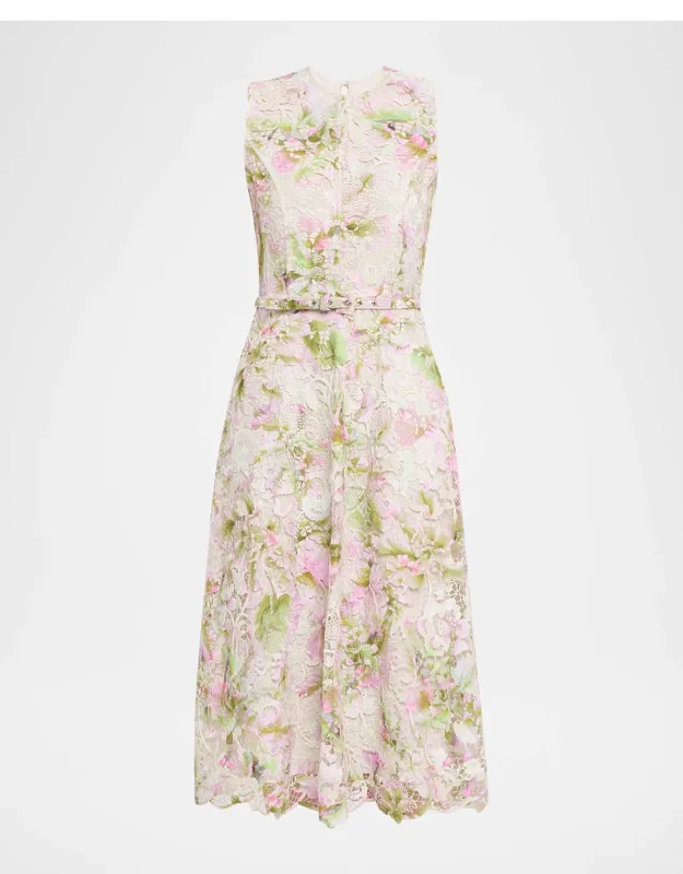 Tulip Lace Sleeveless Belted Midi Dress