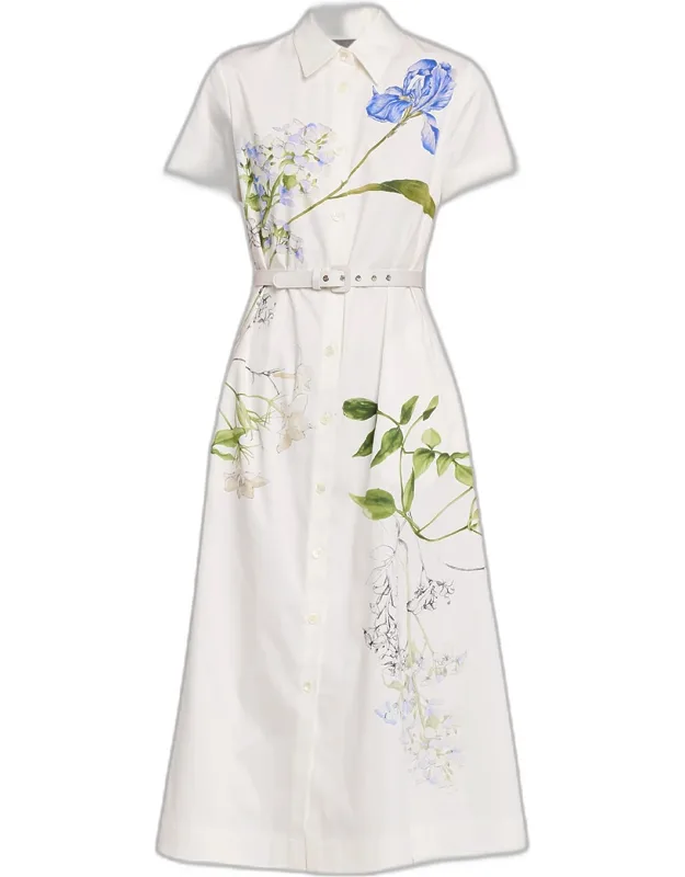 Floral Cotton Short-sleeve Midi Shirtdress