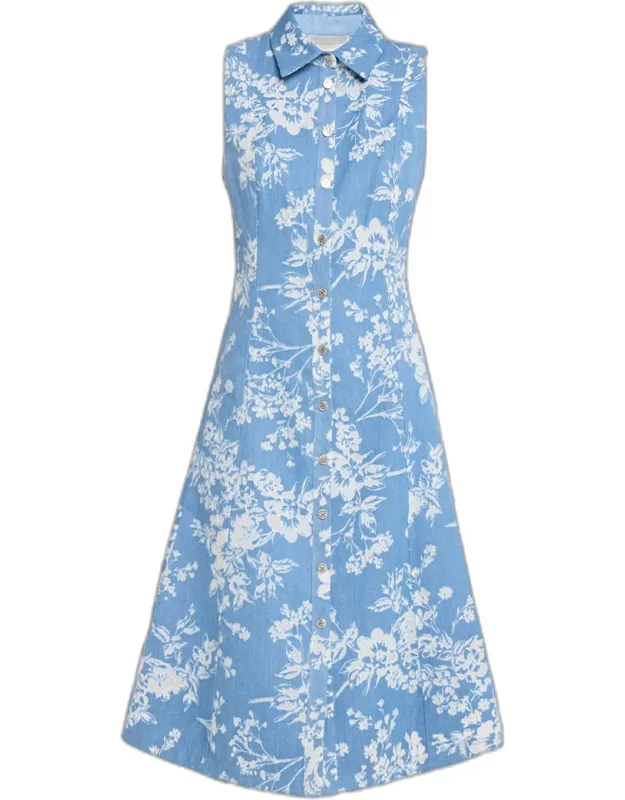 The Gabby Sleeveless Floral Denim Midi Dress