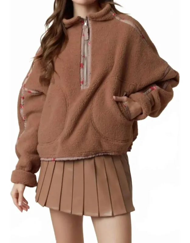 Ditsy Floral Half Zip Sherpa Jacket