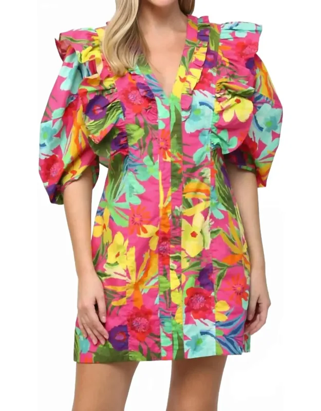 Tropical Dramatic Sleeve Dress