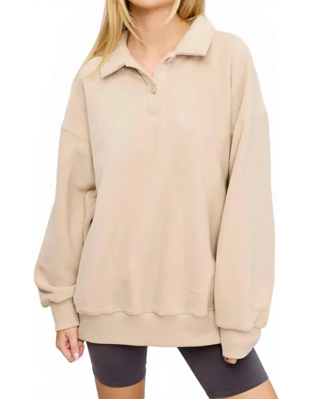 Teddy Velour Buttoned Collar Pullover Knit Sweater