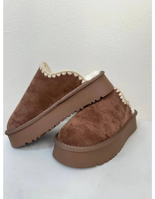 Crochet Edge Sherpa Platform Slippers