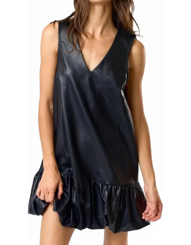 Leather Bubble Hem Mini Dress