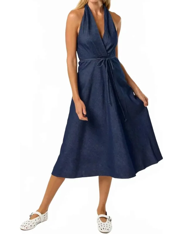 Halter Neck Denim Maxi Dress
