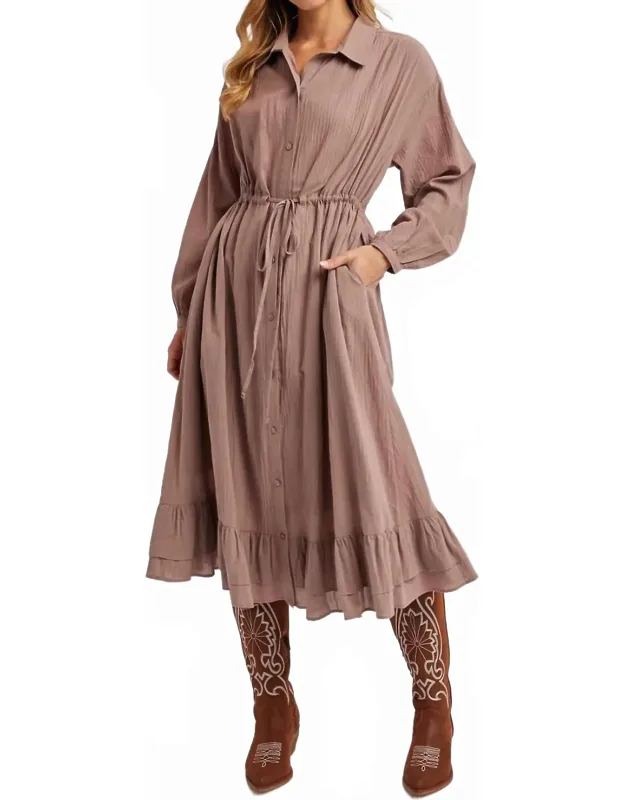 Ruffled Midi Open Duster Shirt Dress